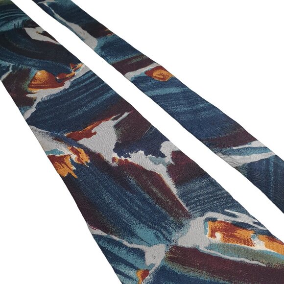 Vintage Albert Nipon Men Silk Tie Abstract Design Blue Maroon Designer Dad Gift - Picture 2 of 5